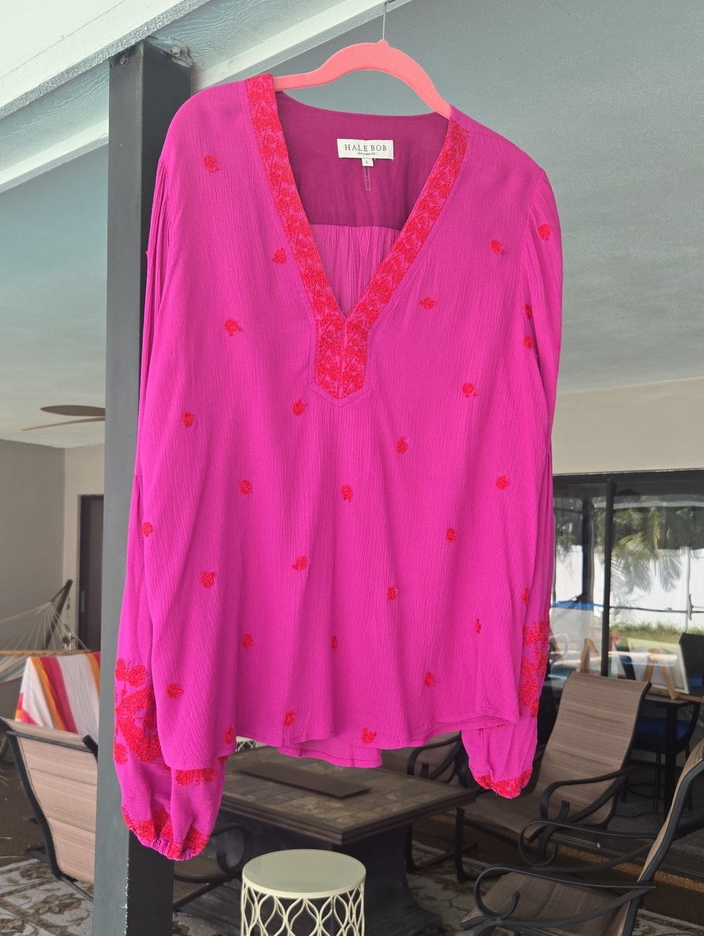 Hale Bob Fuchsia V-Neck Embroidered Tunic